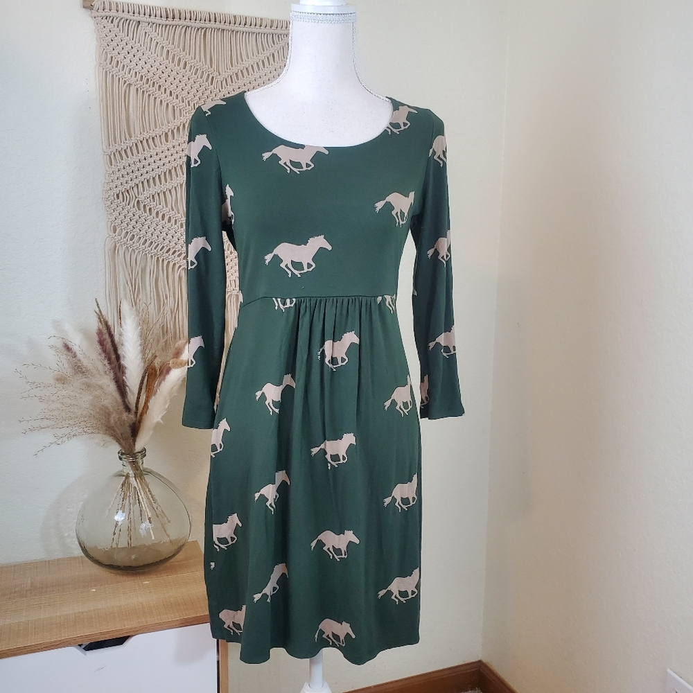 Boden Hunter Green & Tan Horse Dress Size 8R.